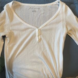 American Eagle Women's White V-Neck Top